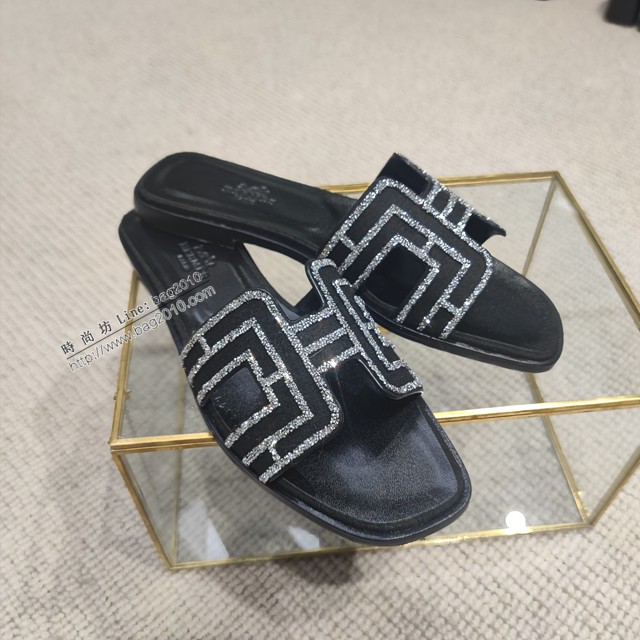 Hermes高版本純手工鞋 愛馬仕2022新色燙鑽H涼拖鞋 dx3036